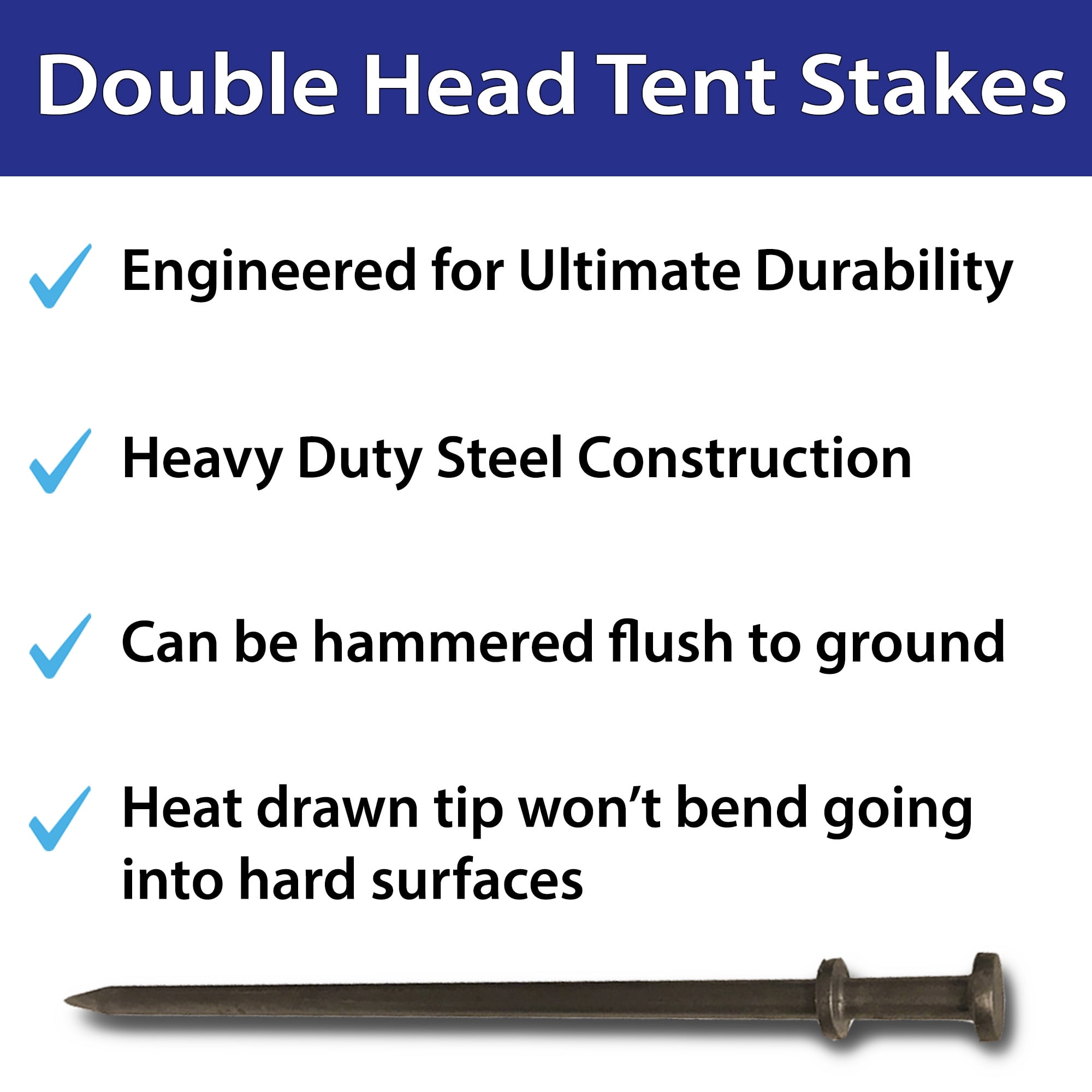 Moose Supply Heavy Duty Double Head Steel Tent Stakes, 1" x 36", 4 Pack Ground Anchors for Tents
