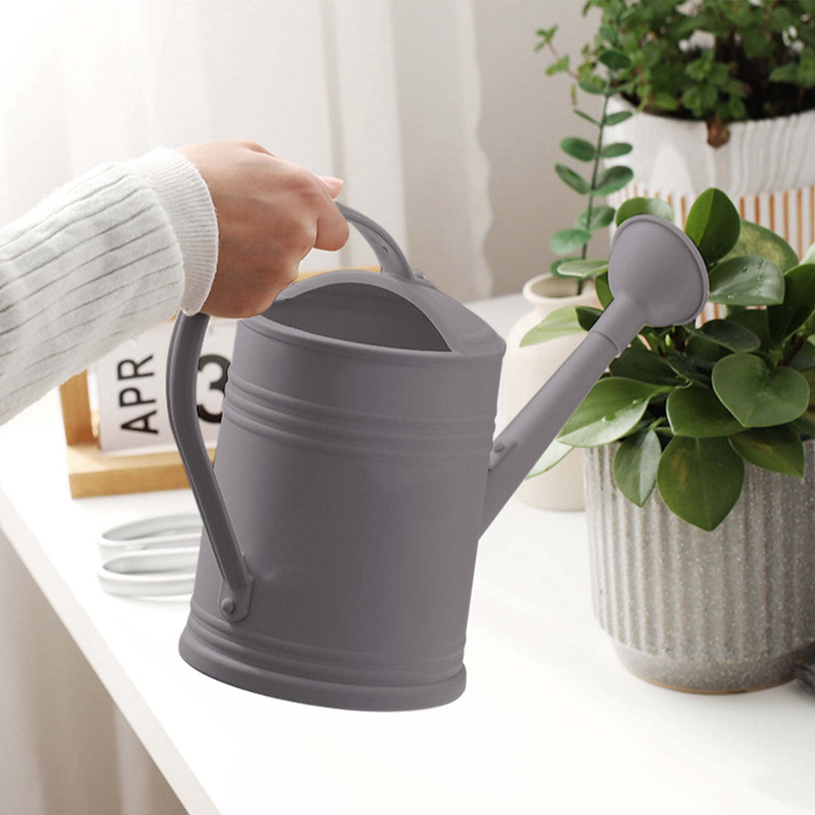 JoyHoop Durable 2L Watering Can with Long Spout, Lightweight Plastic for Indoor Plants and Gardening, Gray