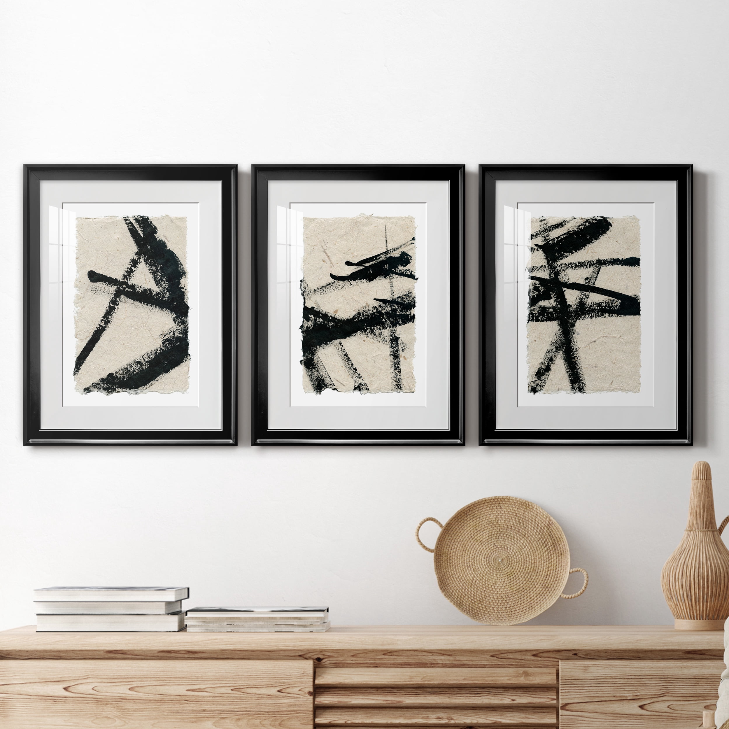 Lines Crossed I Premium Framed Prints Set of 3 - Ready to Hang - 22 x 30 Each - Black Frame