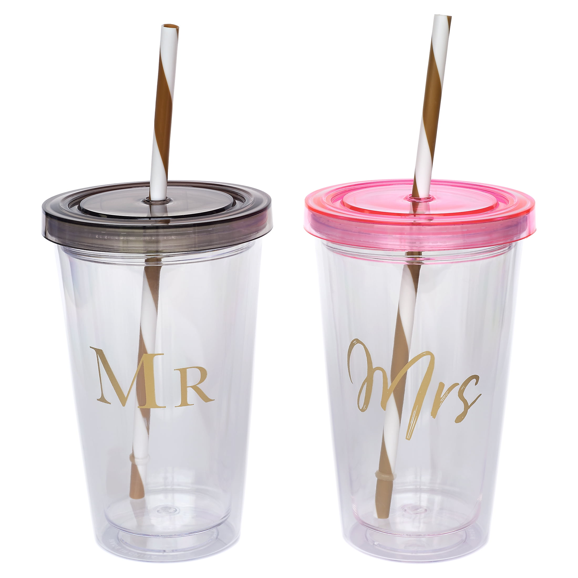 Way to Celebrate  Mr. & Mrs. Tumbler Drinkware, Engagement or Wedding Set, 2 Piece 16 Ounce,