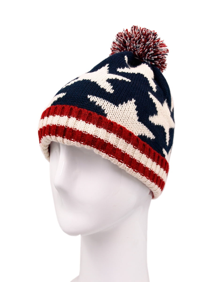 Union-Jack Beanie Hat Winter Warm Knit Skull Hat Cap for Adults Unisex Black