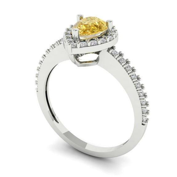0.755 ct Pear Cut Yellow Moissanite Solitaire with Accents Engagement Ring for Women in 18K White Gold