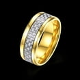 thumbnail image 2 of Stainless Steel Gold Plated Mens Band Carbon Fiber Silver Black Blue Ring B557, 2 of 7