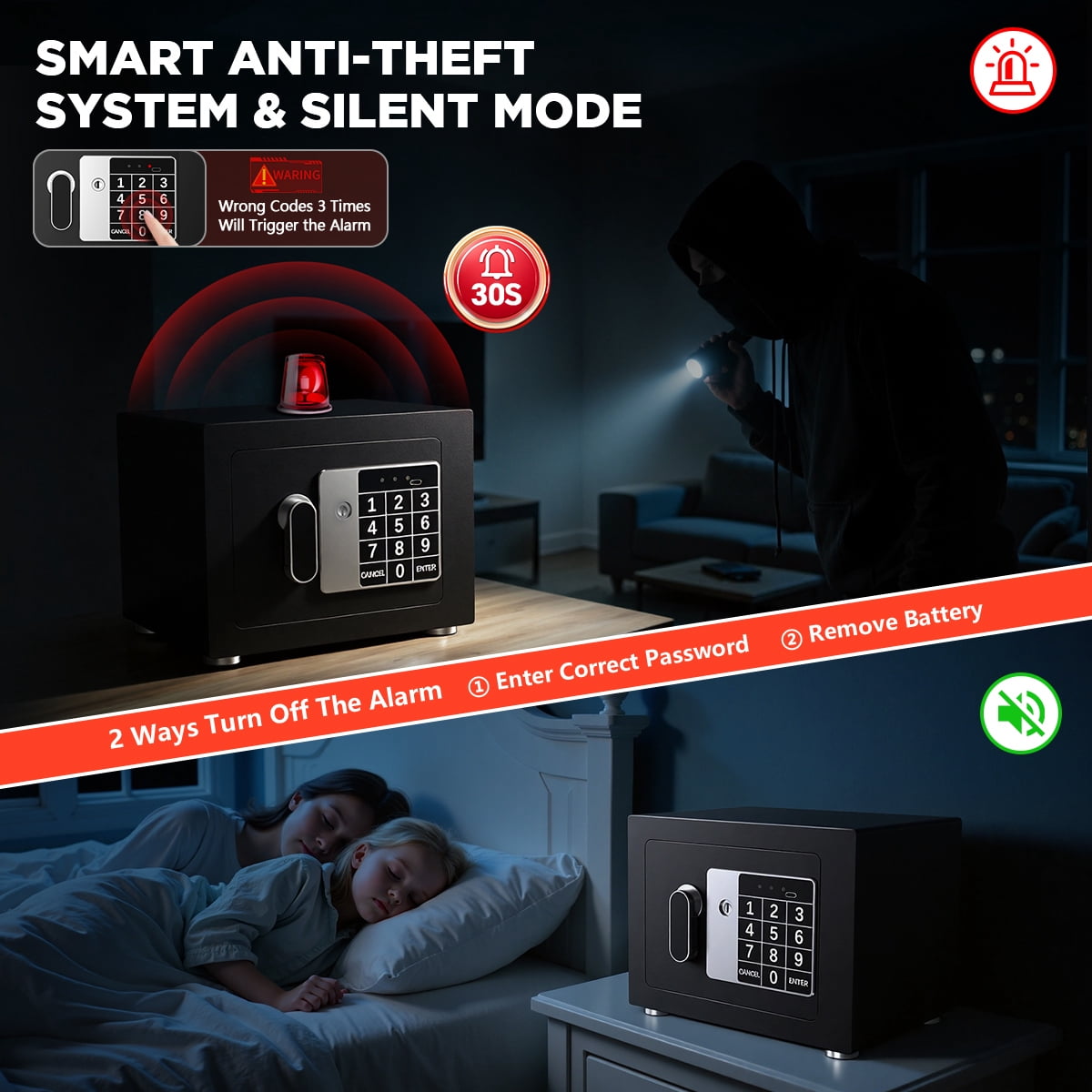 SYSENFO 0.25 Feet Cubic Safe Box, Money Lock Safes with Digital Keypad, USB Cable and Sensor Light, Security Safe for Home Office Hotel (Black)