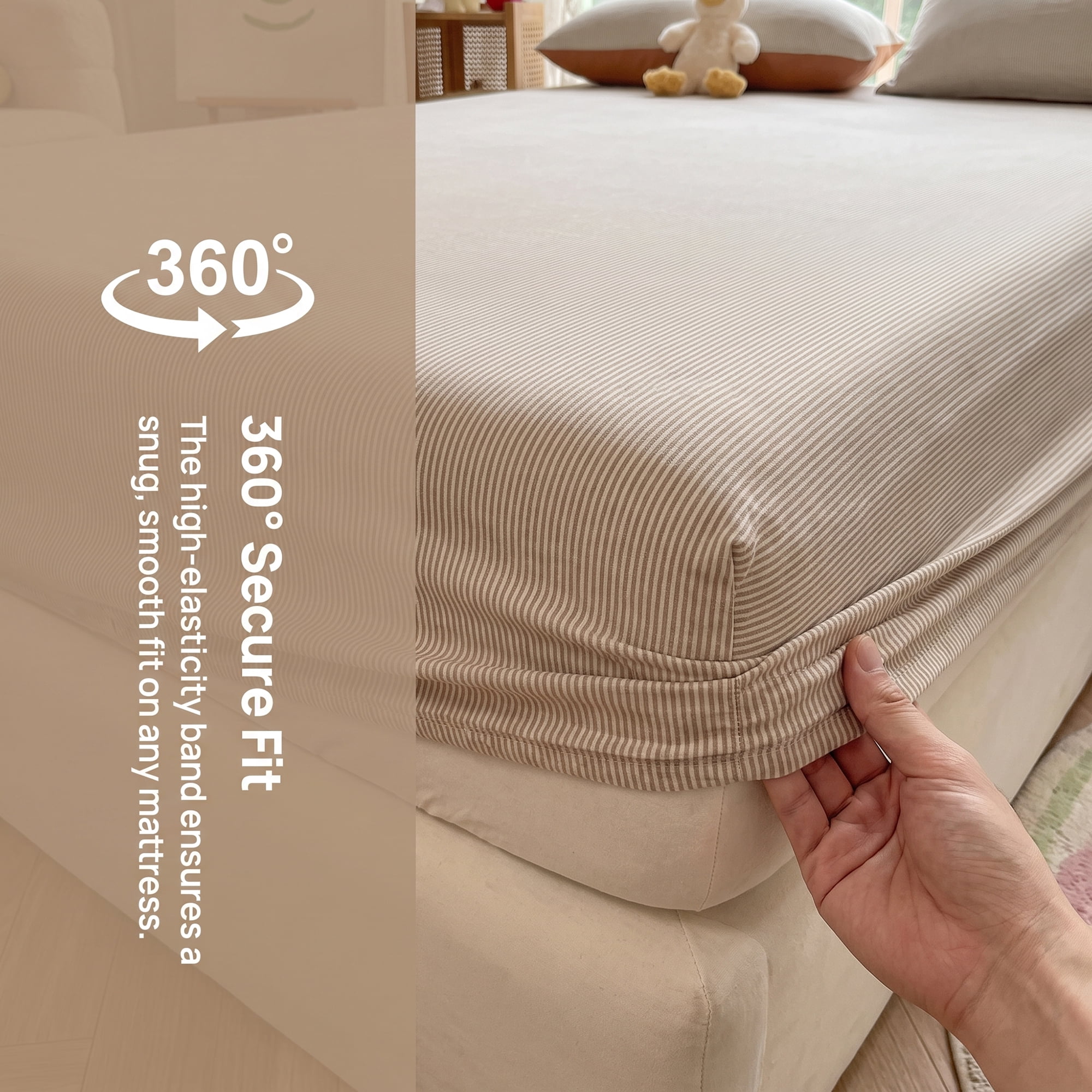 Unique Bargains Cotton Stripes Bed Sheets Cooling and Soft 35.4"x74.8" Beige-Brown