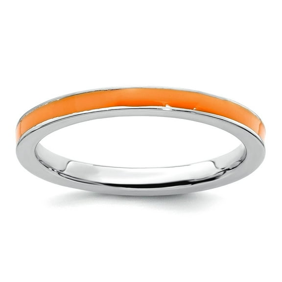 925 Sterling Silver Polished Stackable Orange Enameled 2.25mm Ring Size 8 Stackable Ring for Women