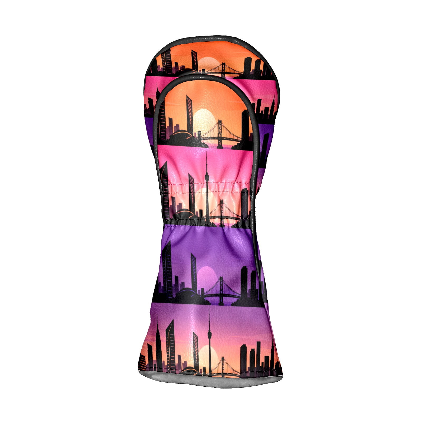 Golf Club Covers, Purple CitySkyline Premium PU Leather Driver Hybrid Putter Head Covers with Velvet Lining, Waterproof Golf Gifts for Men Women