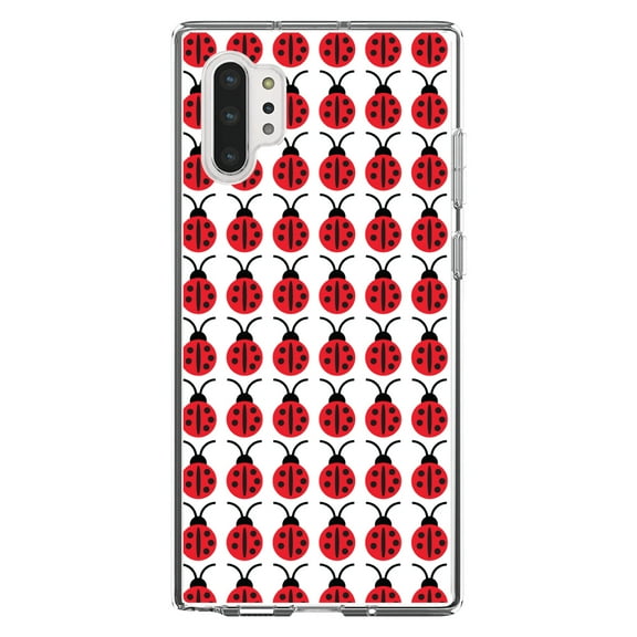 DistinctInk Clear Shockproof Hybrid Case for Galaxy Note 10 PLUS (6.8" Screen) - TPU Bumper, Acrylic Back, Tempered Glass Screen Protector - Red White Black Lady Bugs