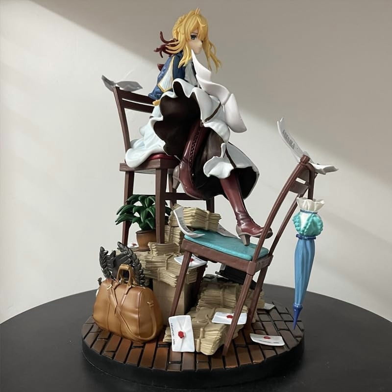 Violet Figure, Sitting Violet Evergarden Anime Figures 27cm/10.6inch Handmade Cosplay PVC Statues Collectible Souvenirs for Anime Fans Gifts