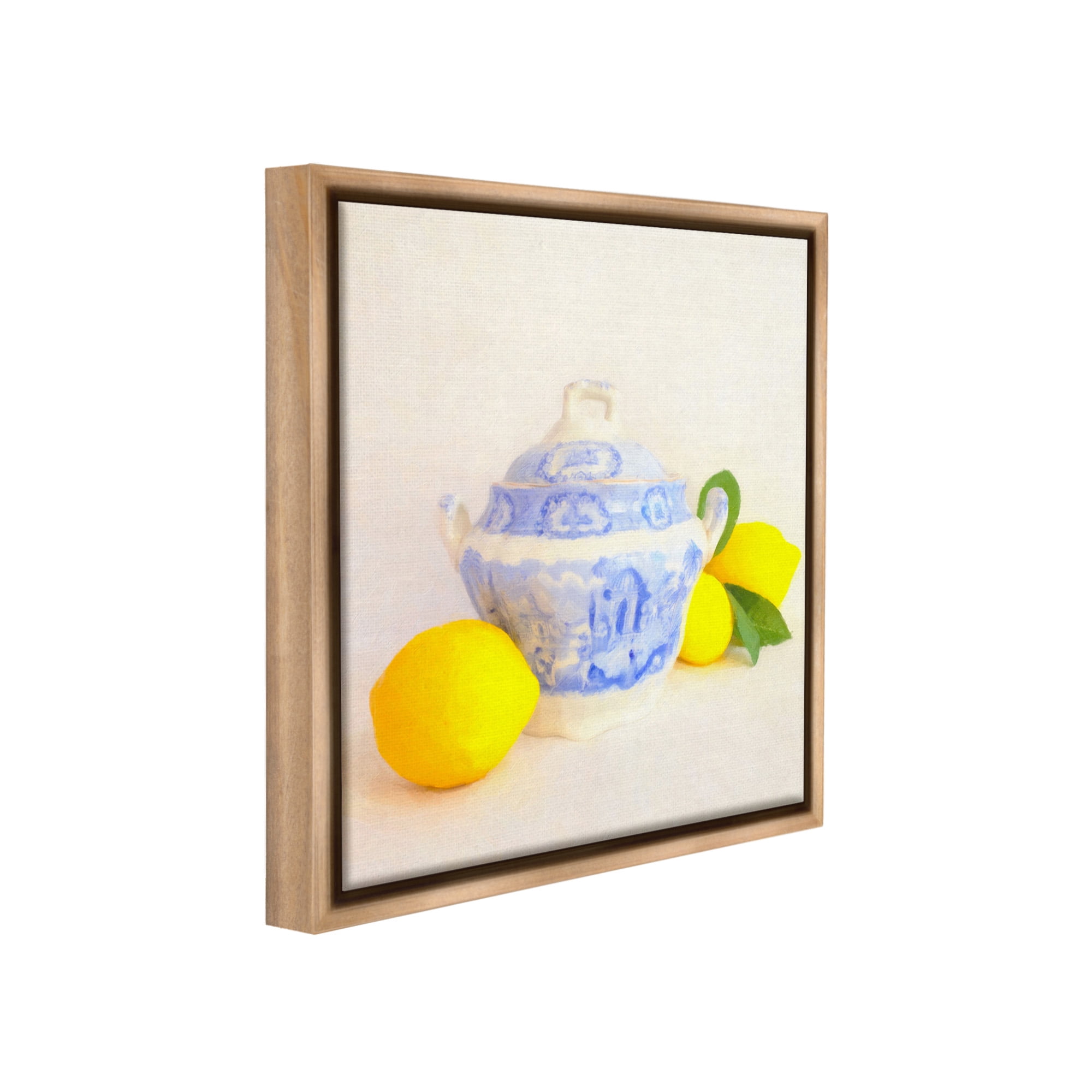 Stupell Industries Lemons & Ornate Pottery Food & Beverage Painting Brown Floater Framed Canvas Art Print Wall Art, 25 x 25