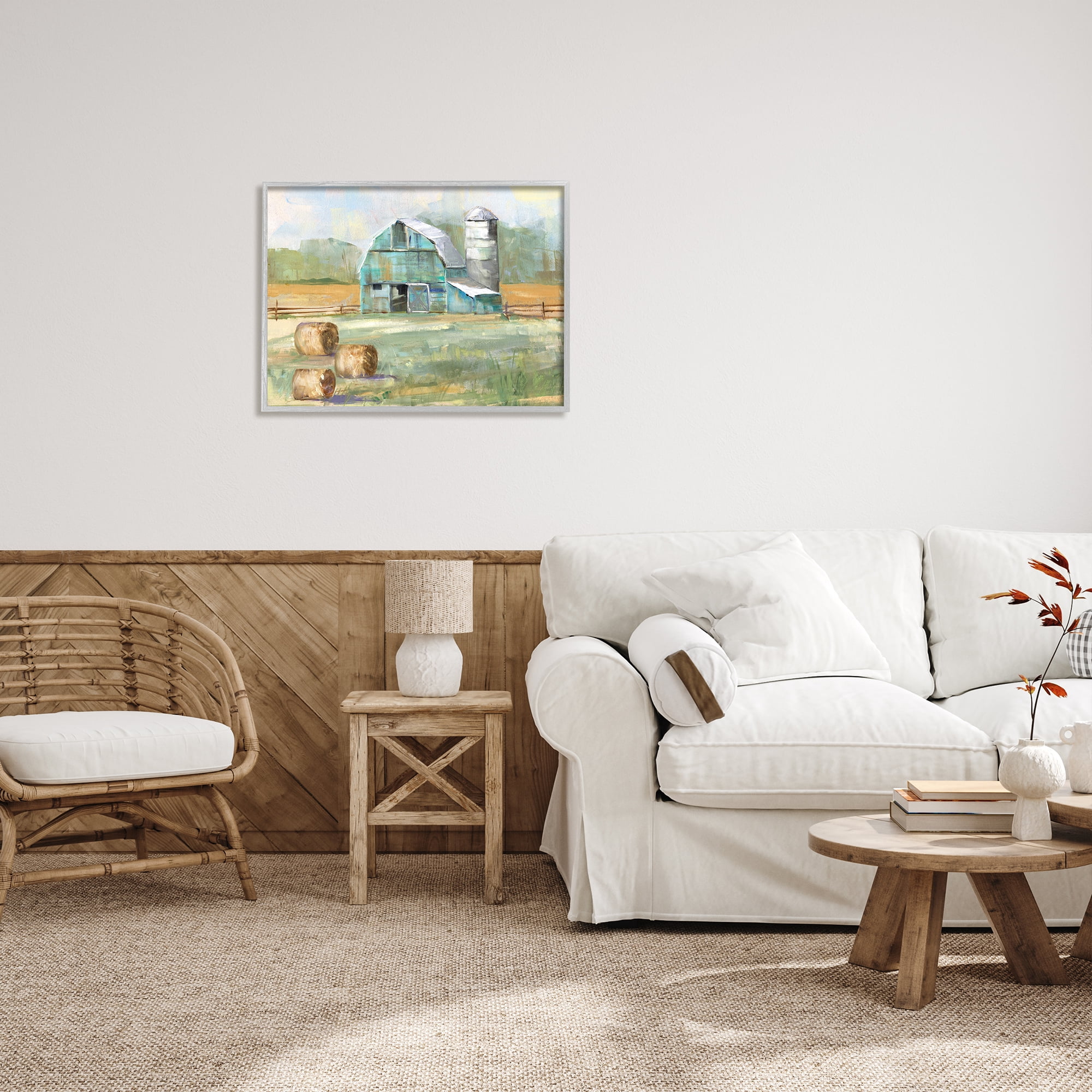 Stupell Indtries Contemporary Blue Farm Barn Hay Bails Empty Field,30 x 24,Design by Sally Swatland