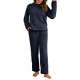 thumbnail image 2 of Liacowi Women Plush Pajamas Sets 2 Piece Sherpa Outfit Warm Fuzzy Round Neck Sweatshirt Tops and Plush Trousers, 2 of 7
