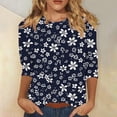 thumbnail image 2 of Wanfds Hauts de Mode Bleus pour Femmes Col Rond Manches Trois-Quarts m, 2 of 5