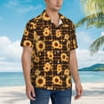 thumbnail image 3 of Rateoe Brown Plaid Sunflower Pattern Men’s Hawaiian Shirt – Short Sleeve Button-Down Tropical Beach Shirt, Lightweight & Breathable Casual Aloha Shirt with Pocket,Large, 3 of 7