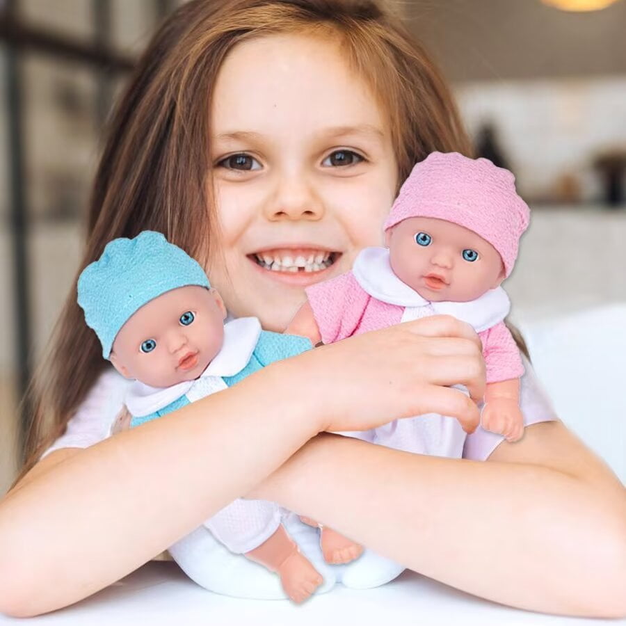 AlevRam 2 Pcs Cute Mini Reborn Baby Dolls 8 inch Full Body Silicone Twin Baby Doll for Girls 2+ Christmas Birthday Gift