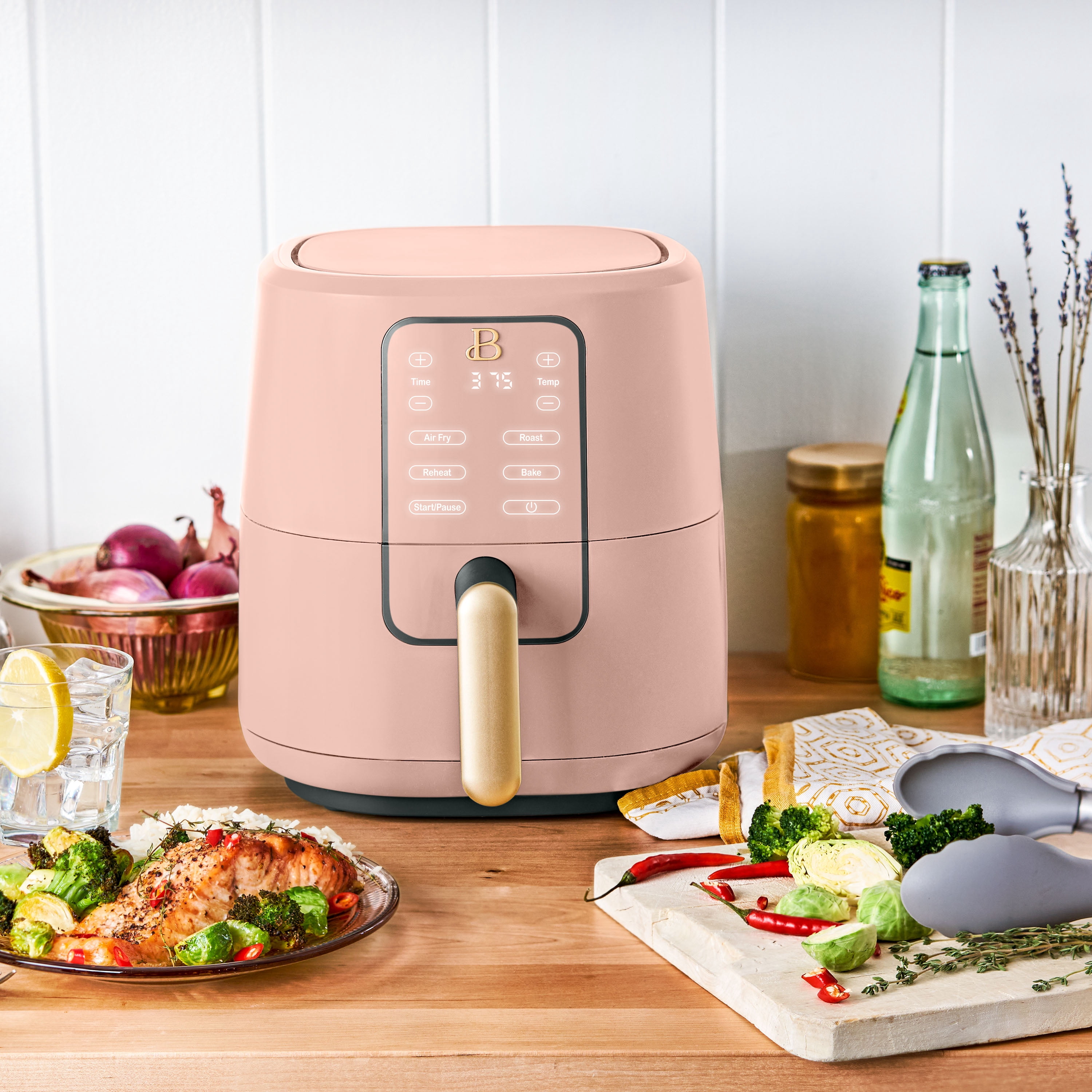 Beautiful 3 Qt Air Fryer with TurboCrisp Technology, EverGood Ceramic Nonstick Coating, Rose by Drew Barrymore
