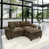 Sophia&William L-shaped Modular Sectional Sofa Sets, Modern Chenille Couch Cloud Deep Seat Sofa with 2 Pillows & Ottoman for Living Room, Apartment, Brown