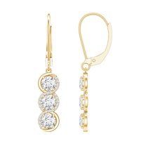 Rosec Jewels Lab Created Diamond Bar Earrings - 3 Stone Diamond Dangle Earrings Lever Back - EF-VS Quality, 18K Yellow Gold