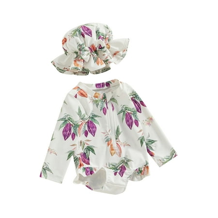 

EYIIYE Toddler Girl Rash Guard Swimsuit Fruit Print Bathing Suit with Sun Hat