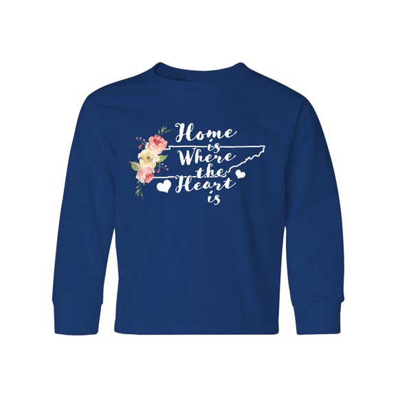 Inktastic Tennessee Home is Where The Heart is with Watercolor Floral Long Sleeve Youth T-Shirt