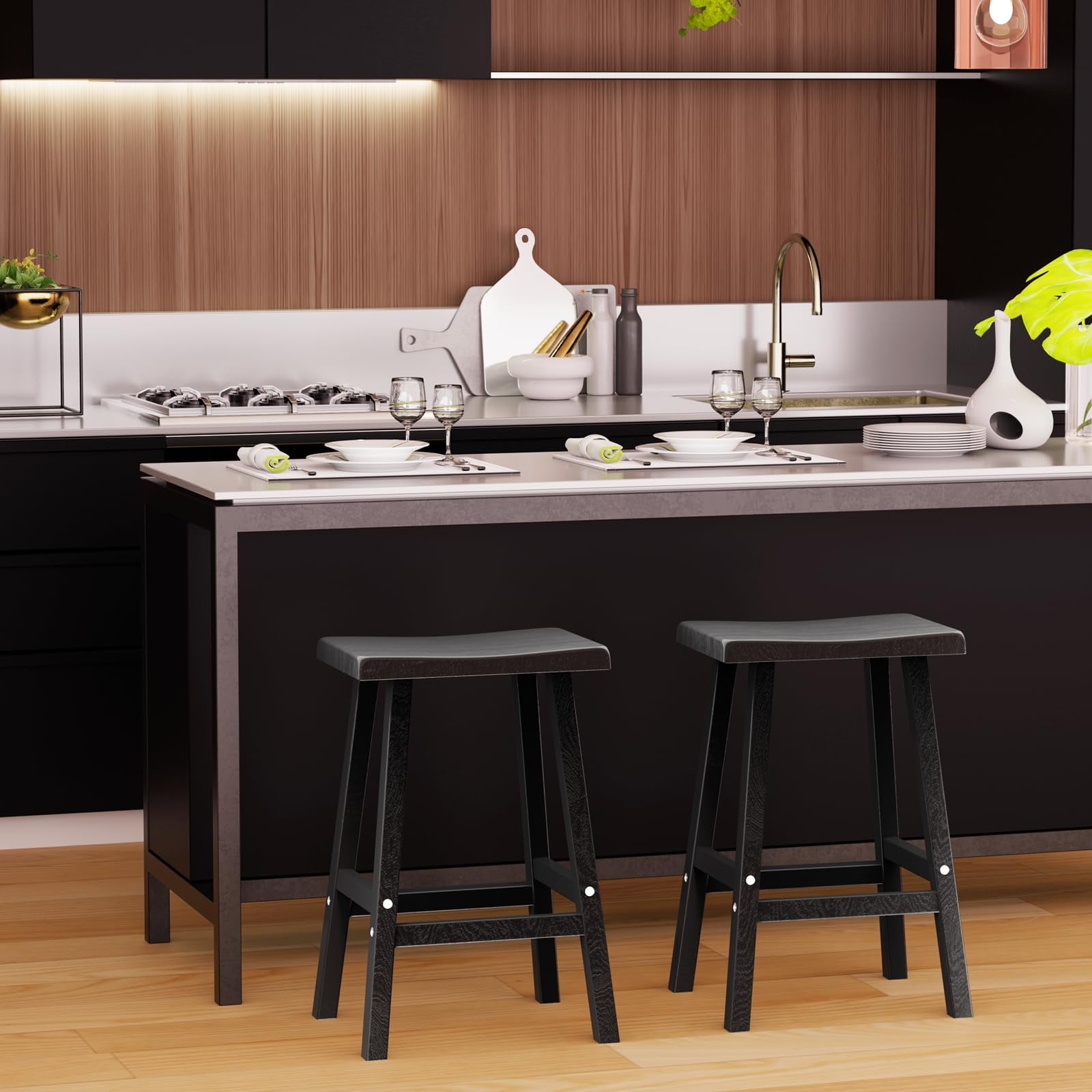Bar Stools Sturdy Modern Minimalist Resin Bar Stool,Stylish and Durable for Kitchen, Bar and Home Set of 2（24"Inches）