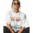 thumbnail image 2 of Women's Graphic T-Shirt White 3XL Women's Tops Drink Coffee Read Books Be Happy Crew Neck Short Sleeve Shirts for Women, 2 of 3