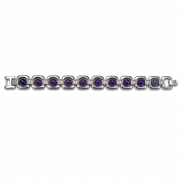 Natural Amethyst Gemstone Link Bracelet for Women, Silver Tone Adjustable Crystal Bracelet, Handmade Healing Stone Jewelry, Elegant Gift for Everyday Wear