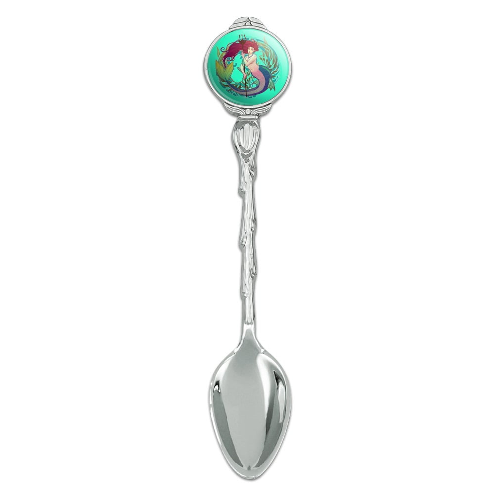 Mermaid Holding Trident Circle Art Nouveau Kelp Novelty Collectible Demitasse Tea Coffee Spoon