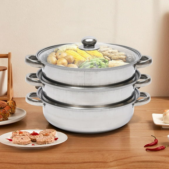 steamer with glass lid dumplings vegetables Steam Pot Food Cooking 3 layers US