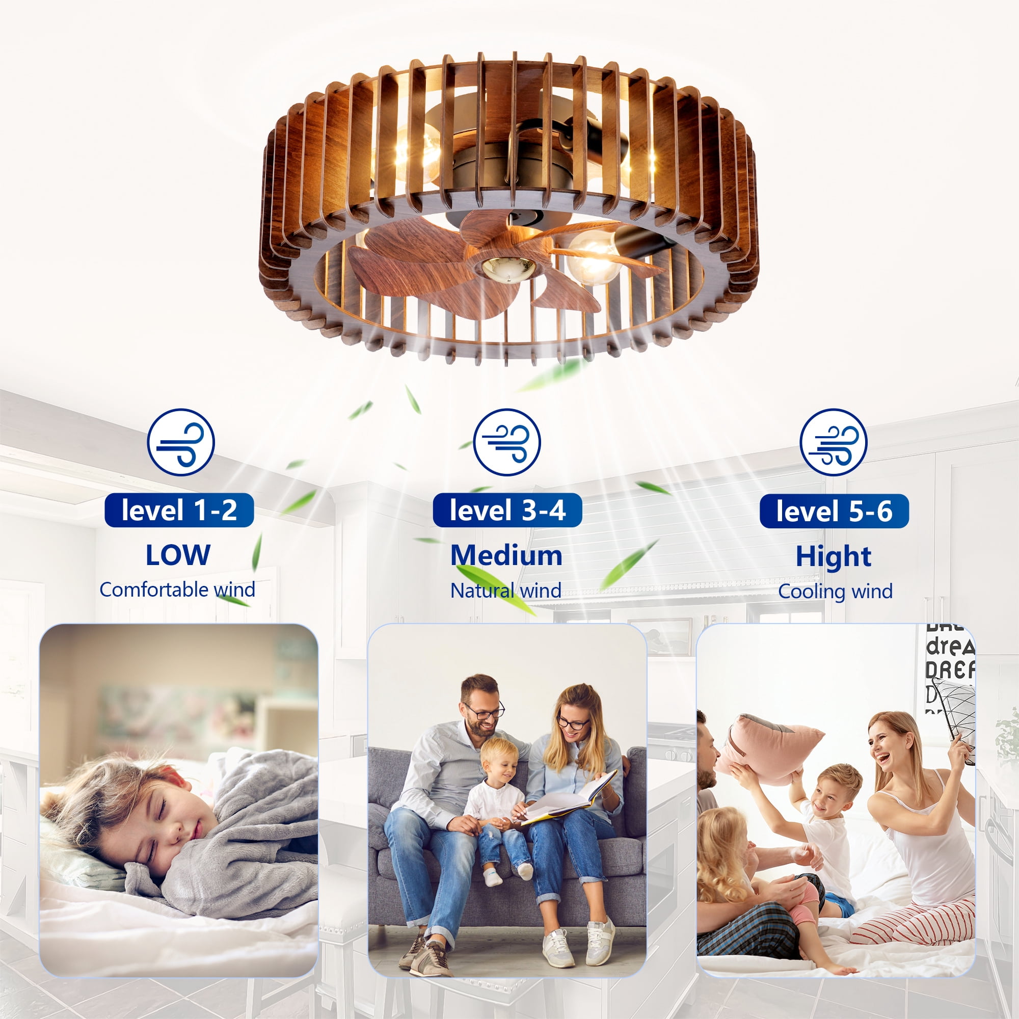 Leumius 20" Modern Ceiling Fan with Light and Remote Control, 6 Speeds, Quiet DC Motor For Living Room,Bedroom,Kitchen (NOT Included Bulbs)