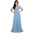 thumbnail image 4 of KOH KOH Long V-Neck Flowy Cap Short Sleeve V-Neck Bridesmaid Wedding Guest Party Formal Summer Sundress Tall Gown Maxi Dress Dresses For Women Pastel Blue Medium US 8-10 NT074, 4 of 6