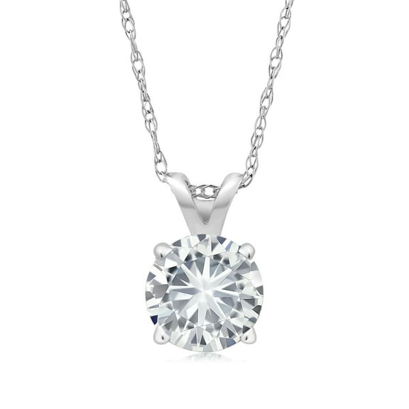 Gem Stone King 14K White Gold Moissanite Solitaire Pendant Necklace for Women (0.50cttw, Round 5mm with 18 inch Chain)