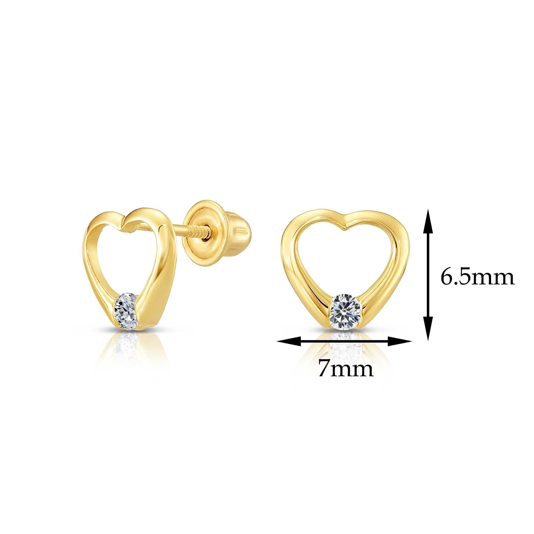 Tilo Jewelry 10K Yellow Gold Small Heart CZ Stud Post Earrings with Secure Screw-Backs | Everyday Dainty Small Earrings for Women & Unisex