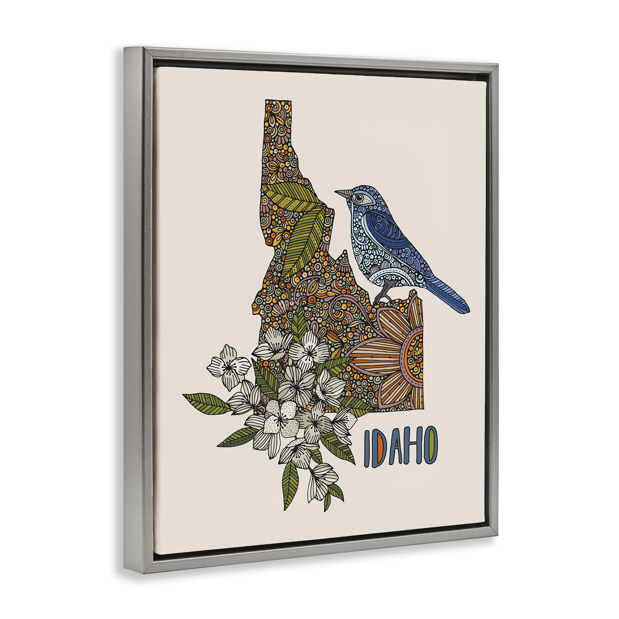 Stupell Industries Floral Idaho State Botanical & Floral Painting Gray Floater Framed Art Print Wall Art, 25 x 31