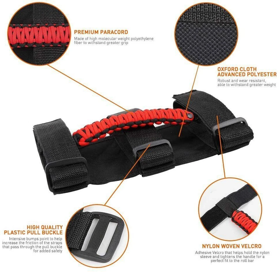 2Pcs Red Roll Bar Grab Grip Handles For Jeep Wrangler Tj Jk Jl Jt Accessories