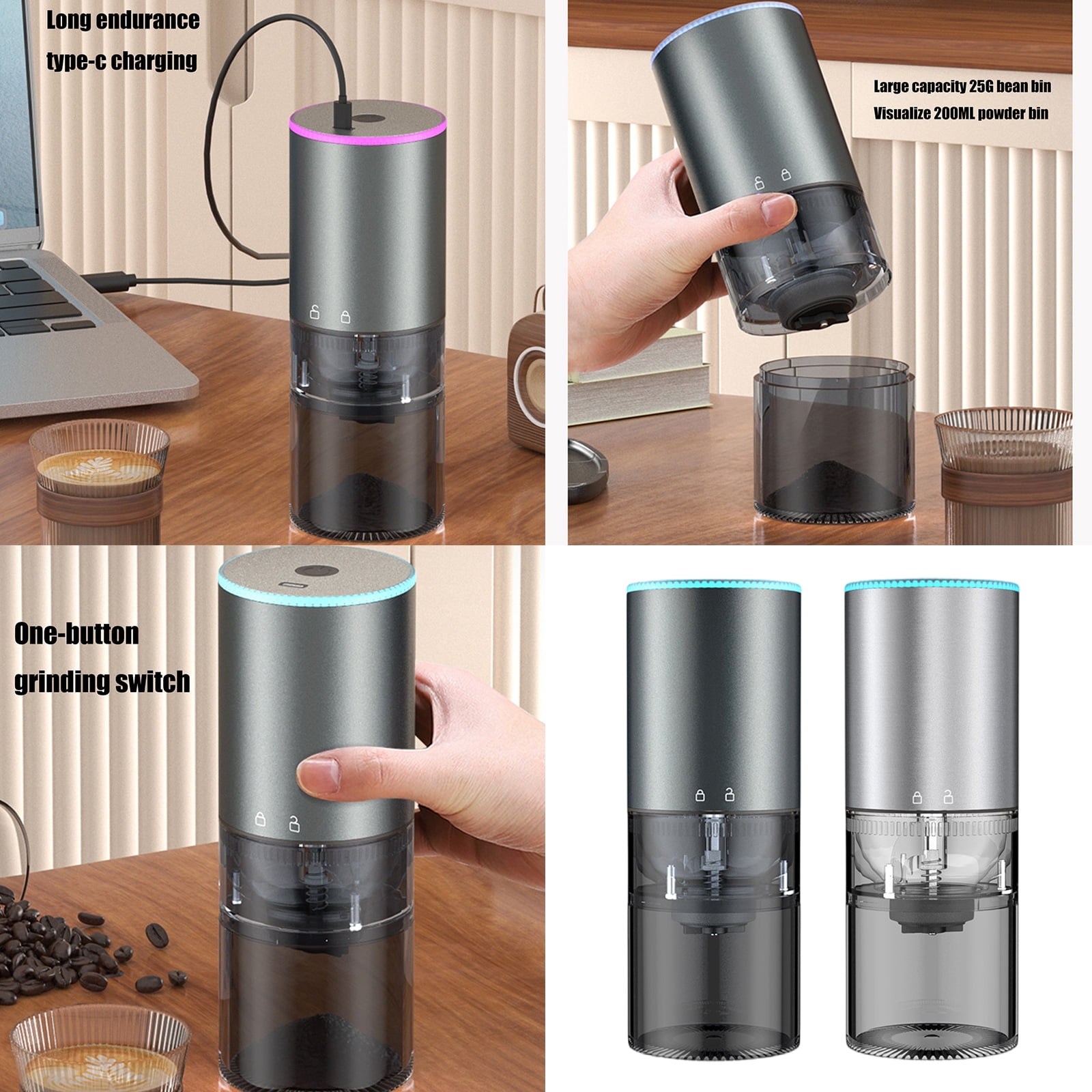 COOLHOOD Portable Electric Coffee Grinder Effective USB Coffee Grinder Bean Pulverizer for Easy Use at Homes or Traveling
