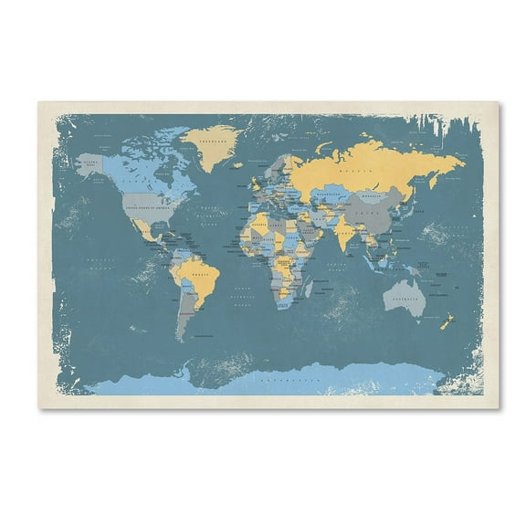 Trademark Fine Art "Retro Political Map of the World" Canvas Art by Michael Tompsett