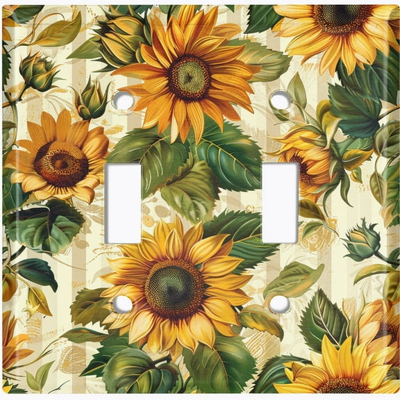 Metal Light Switch Wall Plate Outlet Cover (Vintage Sunflowers - Double Toggle)