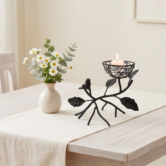 Cadancy Metal Branch Bird Nest Decorative Candle Holder Table Centerpiece Tea Light Stand Dining Room Vintage Home Decor Wedding Party Ornament Fireplace Mantle Decoration Gift