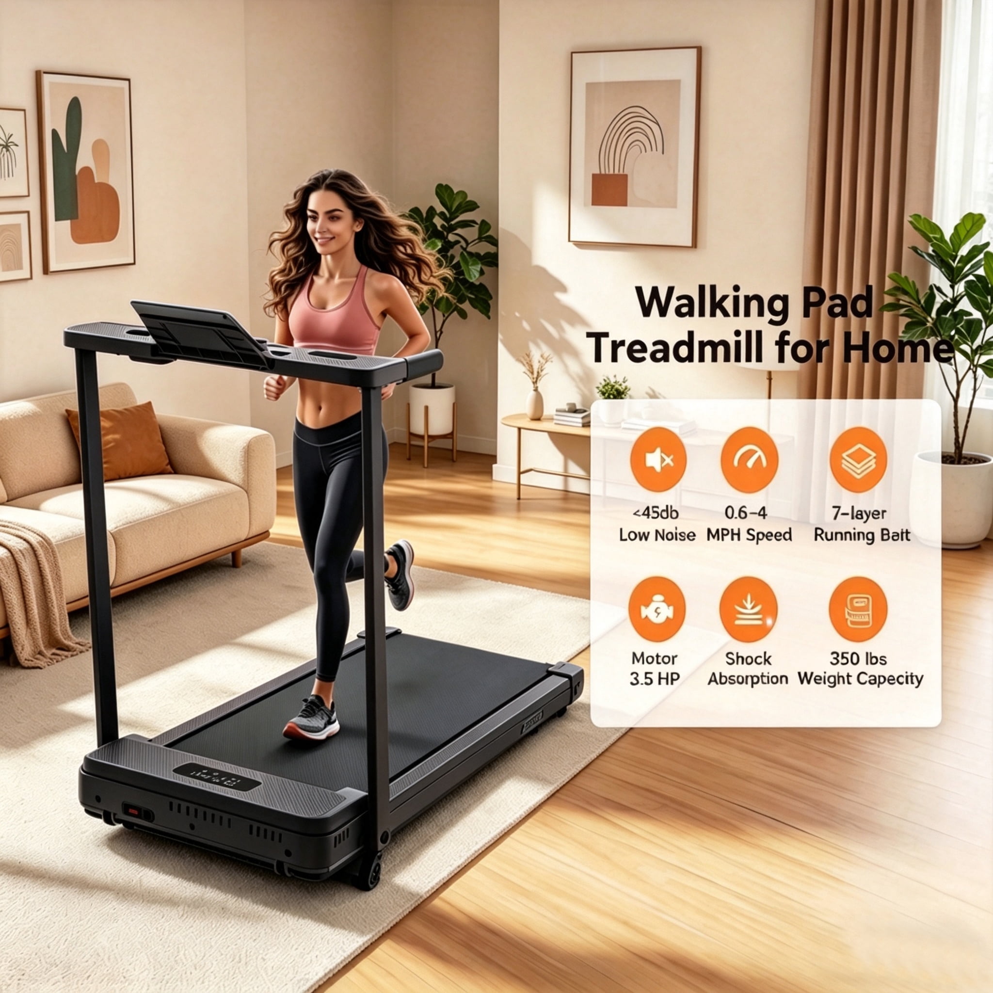 Incline Treadmill with Handle Bar,3.5HP Portable Treadmill with Desk,Walking Pad with Remote Control and LED Display, 350 lbs Weight Capacity