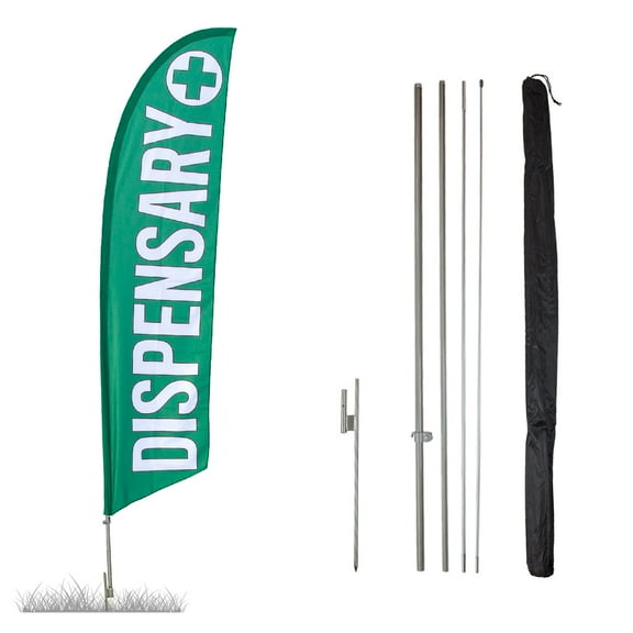 Vispronet Dispensary Feather Flag, 13.5ft Flag Pole Kit with Ground Stake