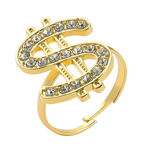 Golden Dollar Sign Adjustable Open Hip Hop Rapper Money Symbol Fashion Jewelry for Men and Women