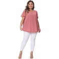 thumbnail image 3 of DARING DIVA Women's Plus Chiffon Ruffle Double-Layered Top 1X Pink, 3 of 6