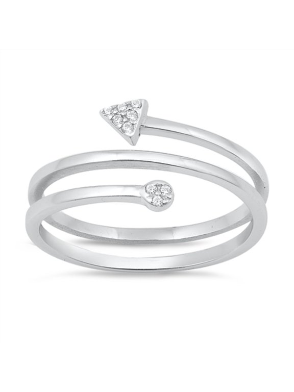 Clear Cubic Zirconia Wrapped Long Arrow Ring Sterling Silver Size 7