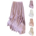 thumbnail image 3 of Tumotour Cotton And Linen Skirt For Women Solid Color High Elastic Waist Plain Long Maxi Casual Layered Pleated Flowy Long Skirt, 3 of 3