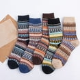 thumbnail image 2 of Honeeladyy Fuzzy Socks for Women,5Pairs Women Warm Winter Socks Retro Print Thick Knit Cozy Middle Tube Socks, 2 of 3