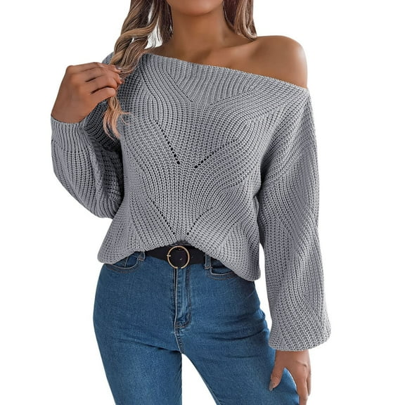 Bibifish Womens Sweaters Trendy Openwork Off The Shoulder Sweaters Batwing Long Sleeve Going Out Autumn Spring Pullover Knit Tops