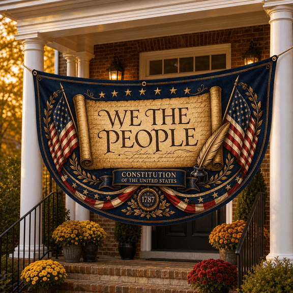 We The People Semicircle Flag Constitution Scroll Patriotic Porch Banner