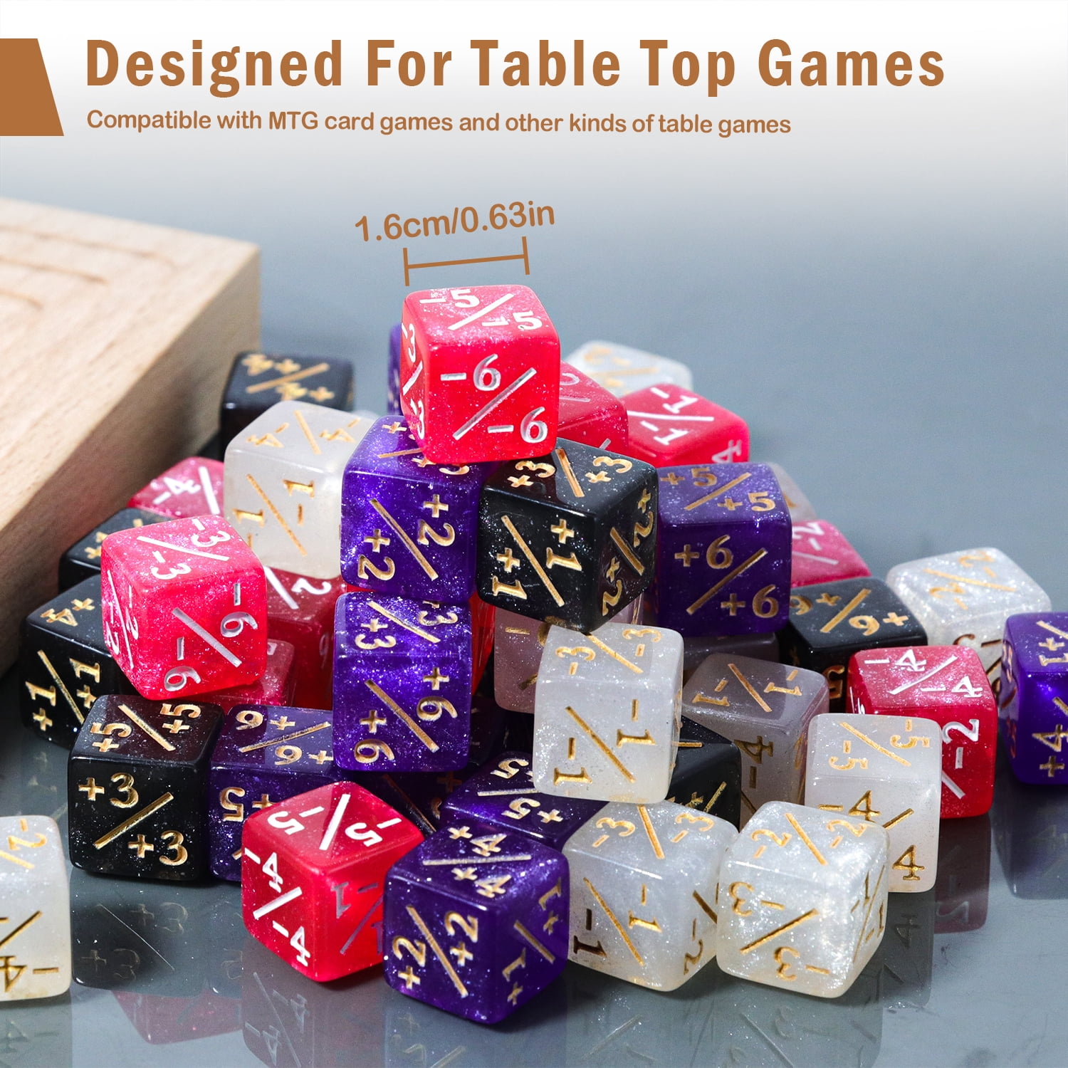 48pcs MTG Counter Dice Set 12mm/0.47inch 6-Sided +1/-1 Tokens Dice with Drawstring Bag for Magic: The Gathering, TCG, and Card Games Accessories, Magic Gathering Dice