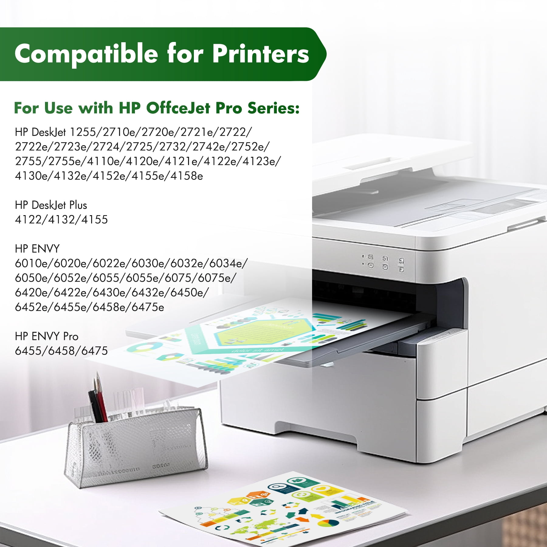 Compatible for HP 67 Ink Cartridges (2-Pack, Black) 67 67XL Printer Ink DeskJet 6055e 2755e 2800e 2855e 6000 Envy 6055e 6455e 6400 Series